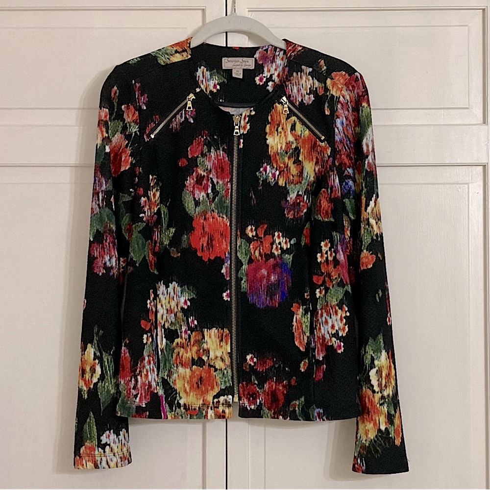 ⭐️ Simonton Says Designed By George Multicolor Floral Zipper Jacket Size XS